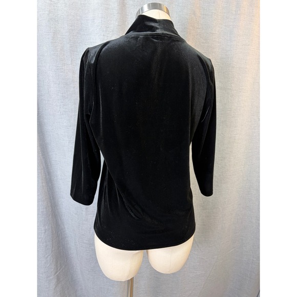 Talbots Black Velvet Mock Neck Top Stretch Petite M - Picture 6 of 10